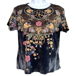 Vintage Y2K‎ Katina Marie Fairy Grunge Floral Rhinestone T-Shirt Size Small Goth